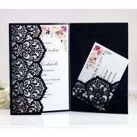 Beautiful Marriage Invitation Card Laser Cut Greeting Card Black Iridescent Paper